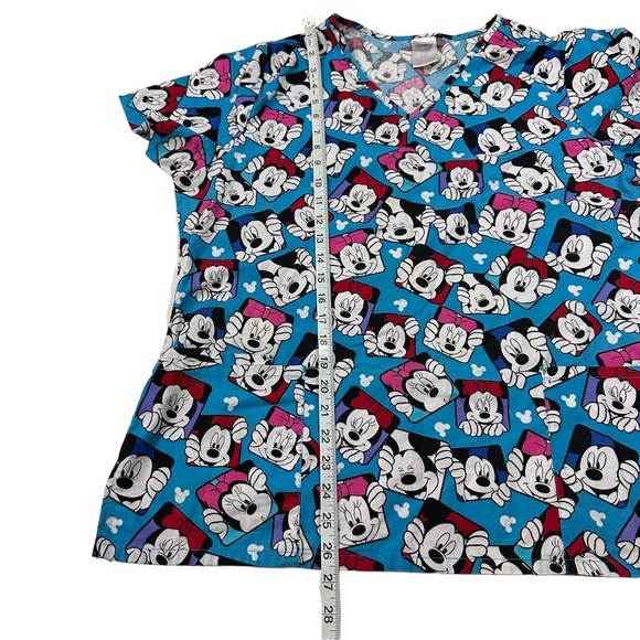 Disney Mickey & Minnie Mouse Print Women Blue V-Neck Short Sleeve Scrub Top Sz L - Picture 10 of 16